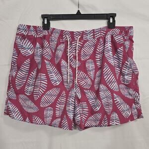 American Eagle Men's XL Swim Shorts Tropical Leaf Print Pink Blue White Pockets